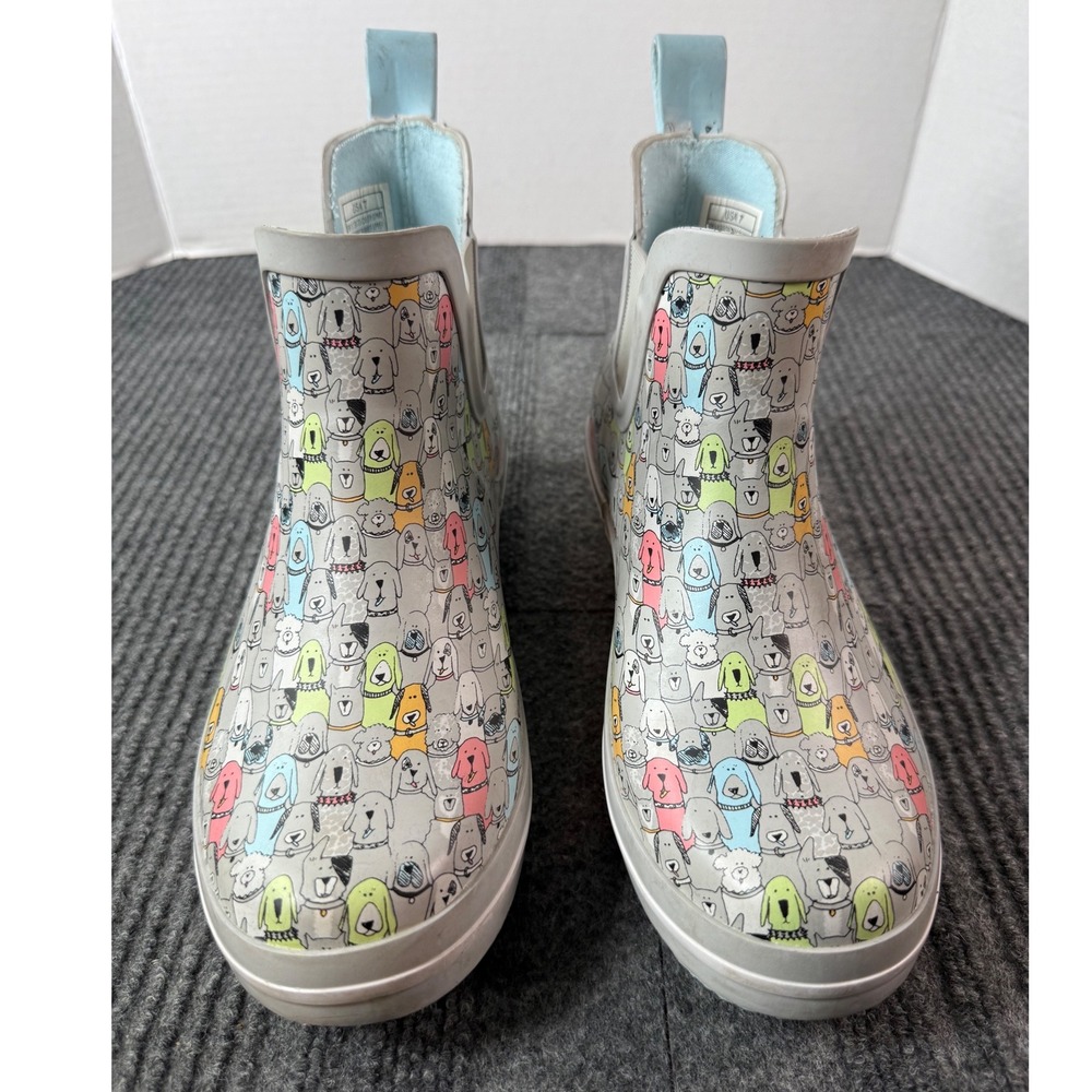 Skechers BOBS Rain Check Puddle Paws Gray Dog Print Rain Boots Womens 7 113370